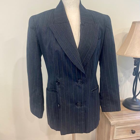 Vintage MARK EISEN COUTURE Pin Stripe Double Breasted Blazer Sz 4 - Picture 1 of 8